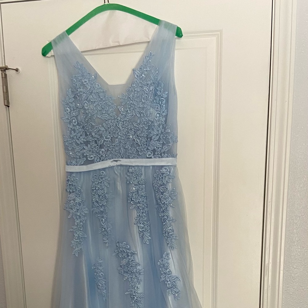 Vintage sky blue dress long with train small